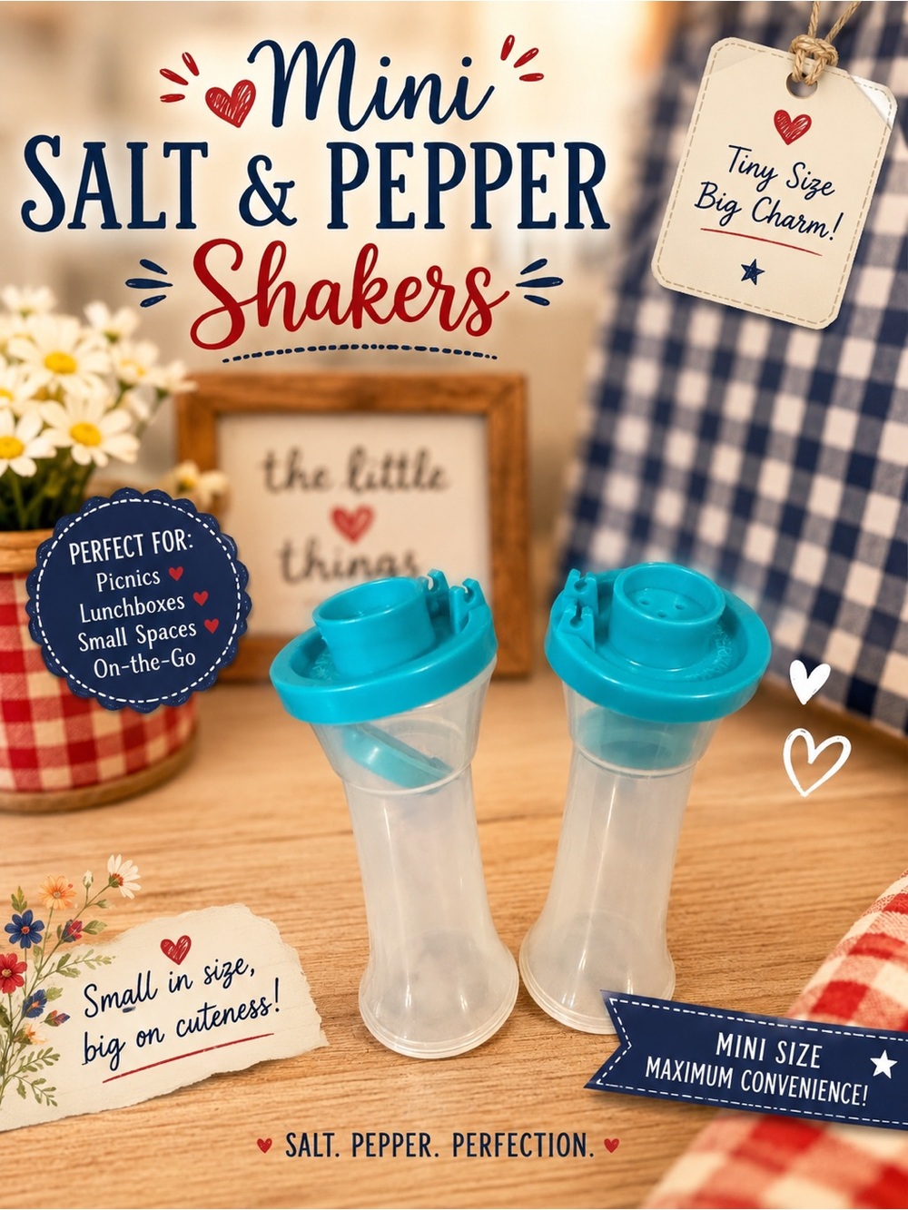 New Mini Tupperware Clear Salt and Pepper Shakers with Teal Lids